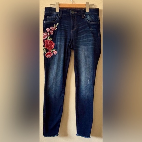 KUT| Kut from the Kloth Luxury Denim Embroidered Distressed Blue Jeans Sz 4 - Picture 3 of 9